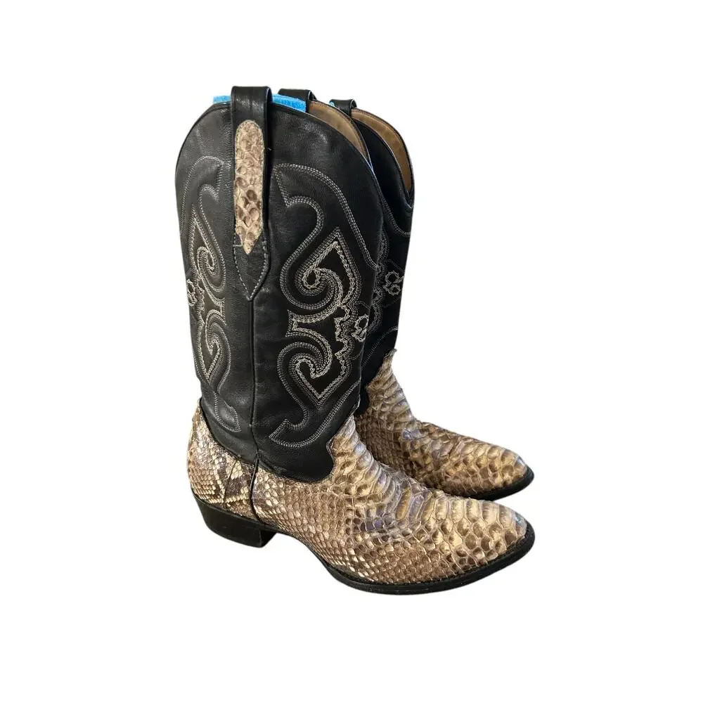 Corral Exotic Python & Leather Western Cowboy Boots Brown & Black Men's 9.5 D